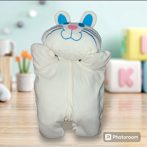 Vintage Oversized Jumbo White BlueBunny Rabbit Stuffed Pillow